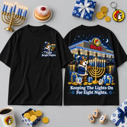 Buc-ee's Hanukkah Festival Of Lights T-Shirt For Eight Nights At One Bright Roadside Stop NDN flat