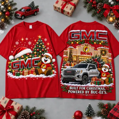 Buc-ee's GMC Christmas Cabin Car Print T-Shirt For Festive Winter Road Trips NDN Red