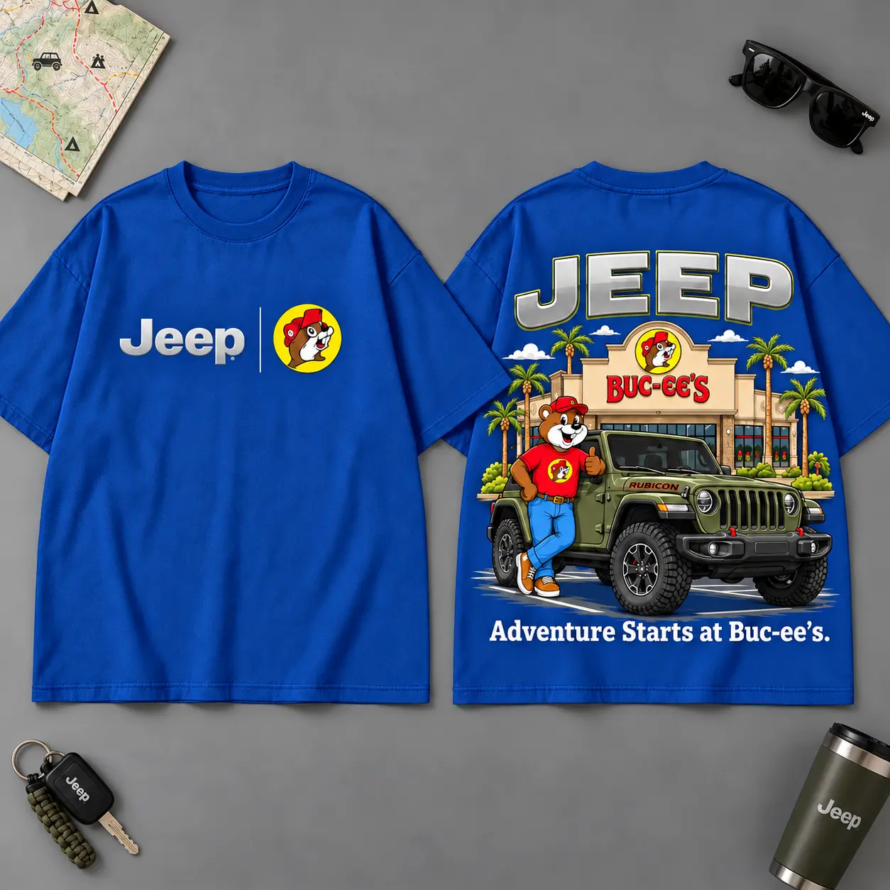 Buc-ee's Jeep Adventure Road Trip 3D T-Shirt For Bold Off-Road Explorers NDN Blue