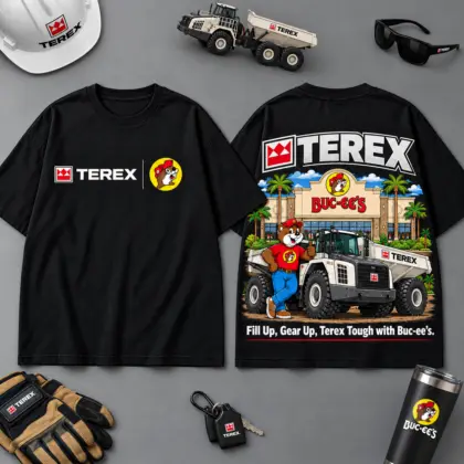Buc-ee's TEREX Construction Collage 3D T-Shirt For Heavy Equipment Road Trip Collectors NDN Black
