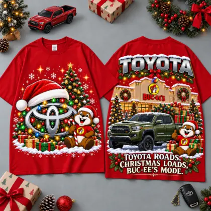 Buc-ee's Toyota Christmas Cabin Car Print T-Shirt For Festive Winter Road Trips NDN Red