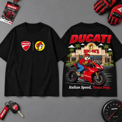 Buc-ee's Ducati Italian Speed Texas Stops 3D T-Shirt For Motorcycle Fans NDN Black