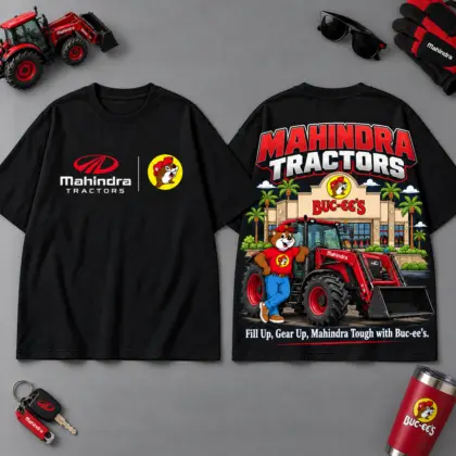 Buc-ee's MAHINDRA TRACTORS Construction Collage 3D T-Shirt For Heavy Equipment Road Trip Collectors NDN Black