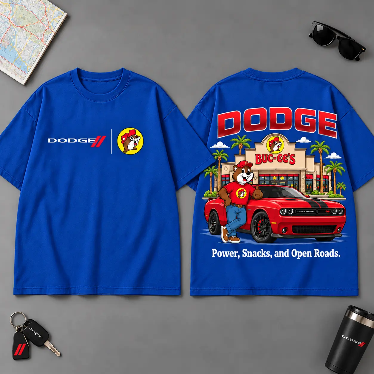 Buc-ee's Dodge Power And Open Roads 3D T-Shirt For Muscle Car Fans NDN Blue