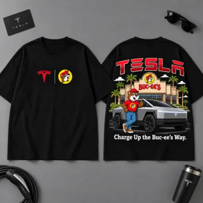 Buc-ee's Tesla Electric Road Trip 3D T-Shirt For Modern Car Enthusiasts NDN Black