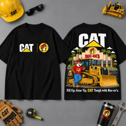 Buc-ee's CAT Construction Collage 3D T-Shirt For Heavy Equipment Road Trip Collectors NDN Black