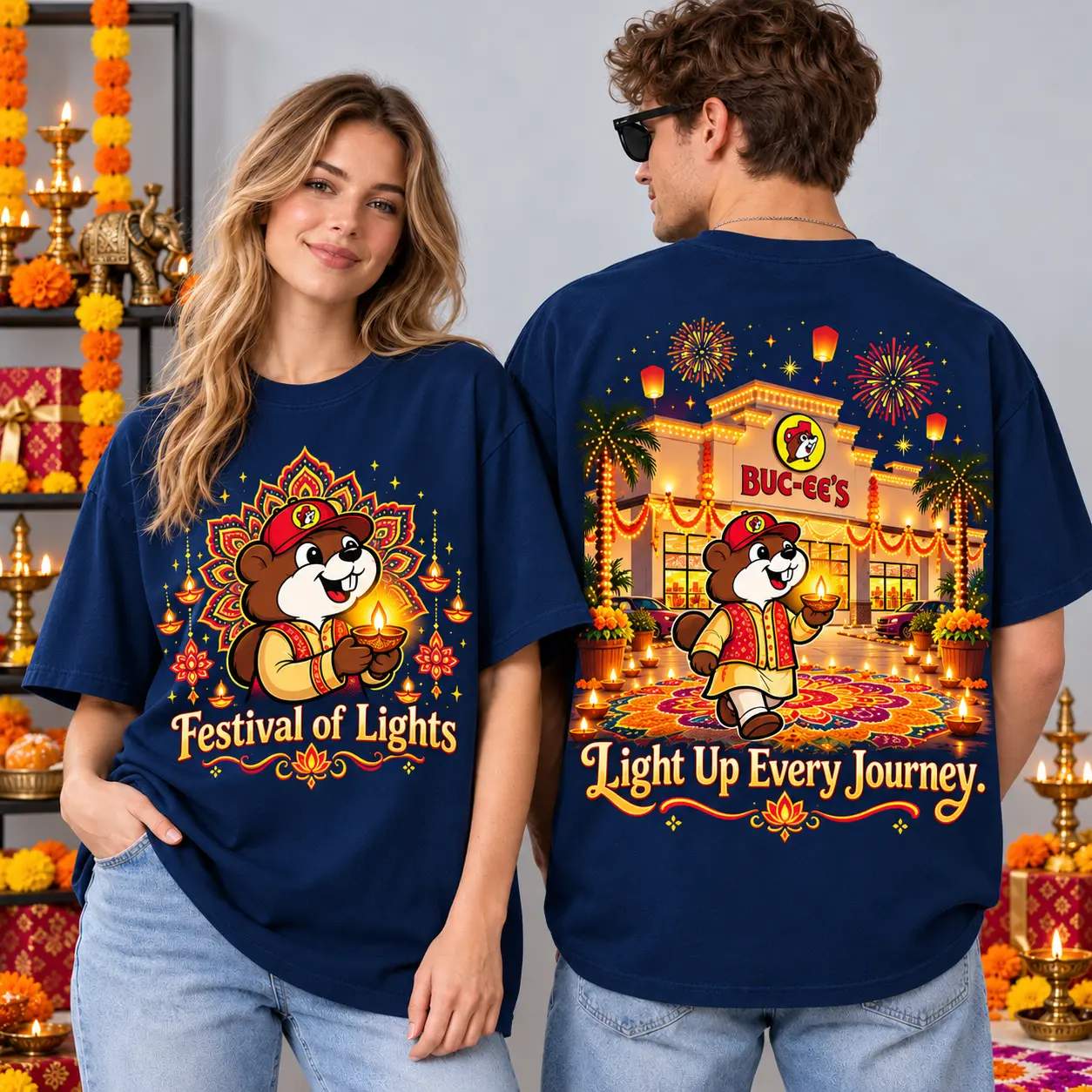 Buc-ee's Diwali Festival Of Lights T-Shirt For Bright Celebrations And Joyful Holiday Journeys NDN worn