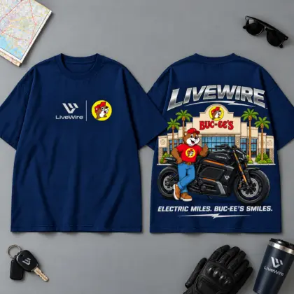 Buc-ee's LiveWire Electric Miles Buc-ee's Smiles 3D T-Shirt For Motorcycle Adventure Riders NDN Navy