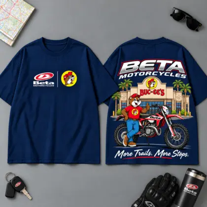 Buc-ee's Beta Motorcycles More Trails More Stops 3D T-Shirt For Motorcycle Adventure Riders NDN Navy