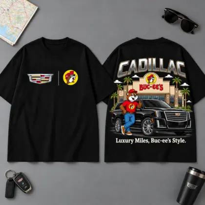Buc-ee's Cadillac Luxury Mile Road Trip 3D T-Shirt For Classic Car Fans NDN Black