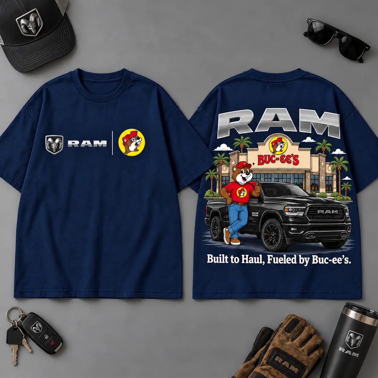 Buc-ee's RAM Built To Haul Road Trip 3D T-Shirt For Truck Fans NDN Navy