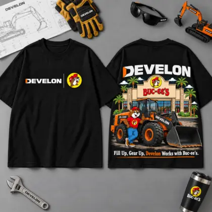 Buc-ee's DEVELON Construction Collage 3D T-Shirt For Heavy Equipment Road Trip Collectors NDN Black