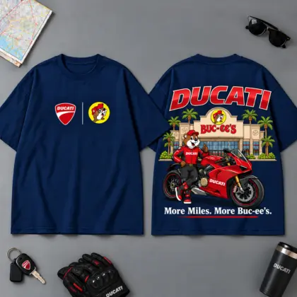 Buc-ee's Ducati More Miles More Beavers 3D T-Shirt For Motorcycle Adventure Riders NDN Navy