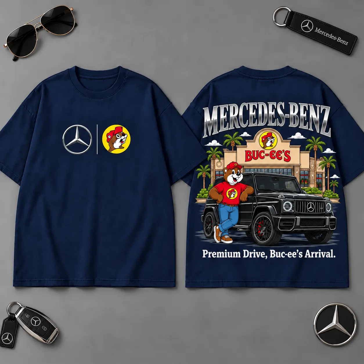 Buc-ee's Mercedes-Benz Precision Drive Road Trip 3D T-Shirt For Luxury Car Fans NDN Navy