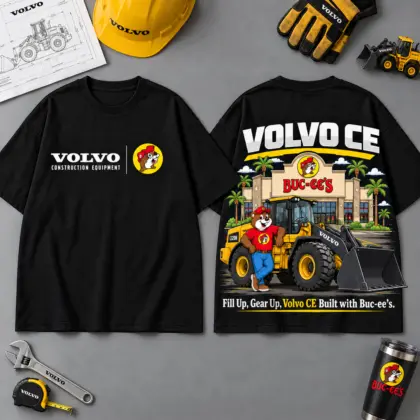 Buc-ee's VOLVO CE Construction Collage 3D T-Shirt For Heavy Equipment Road Trip Collectors NDN Black