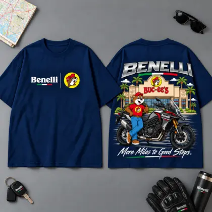 Buc-ee's Benelli More Miles Good Stops 3D T-Shirt For Motorcycle Adventure Riders NDN Navy
