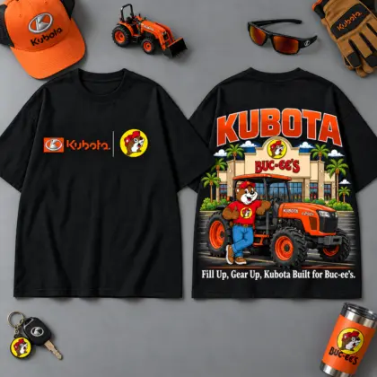 Buc-ee's KUBOTA Construction Collage 3D T-Shirt For Heavy Equipment Road Trip Collectors NDN Black
