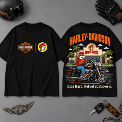 Buc-ee's Harley-Davidson Ride Hard Road Trip 3D T-Shirt For Motorcycle Fans NDN Black