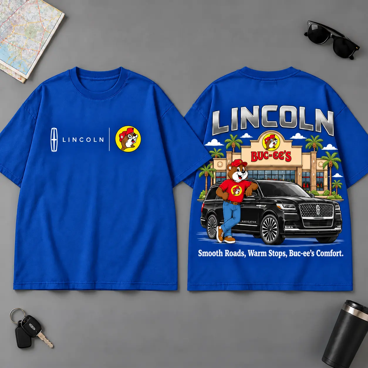 Buc-ee's Lincoln Refined Ride Road Trip 3D T-Shirt For Luxury Car Fans NDN Blue
