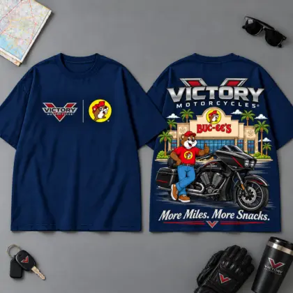 Buc-ee's Victory More Miles More Snacks 3D T-Shirt For Motorcycle Adventure Riders NDN Navy
