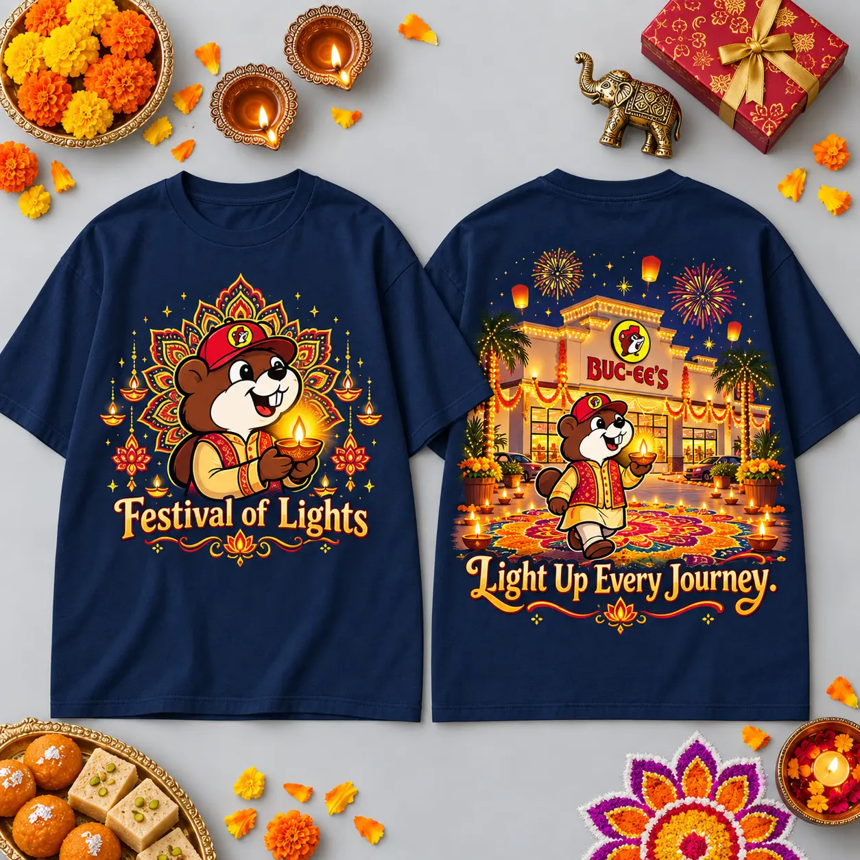 Buc-ee's Diwali Festival Of Lights T-Shirt For Bright Celebrations And Joyful Holiday Journeys NDN flat