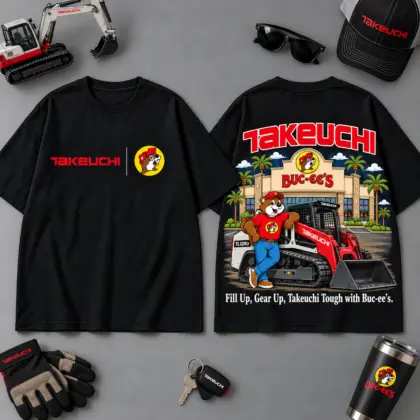 Buc-ee's TAKEUCHI Construction Collage 3D T-Shirt For Heavy Equipment Road Trip Collectors NDN Black