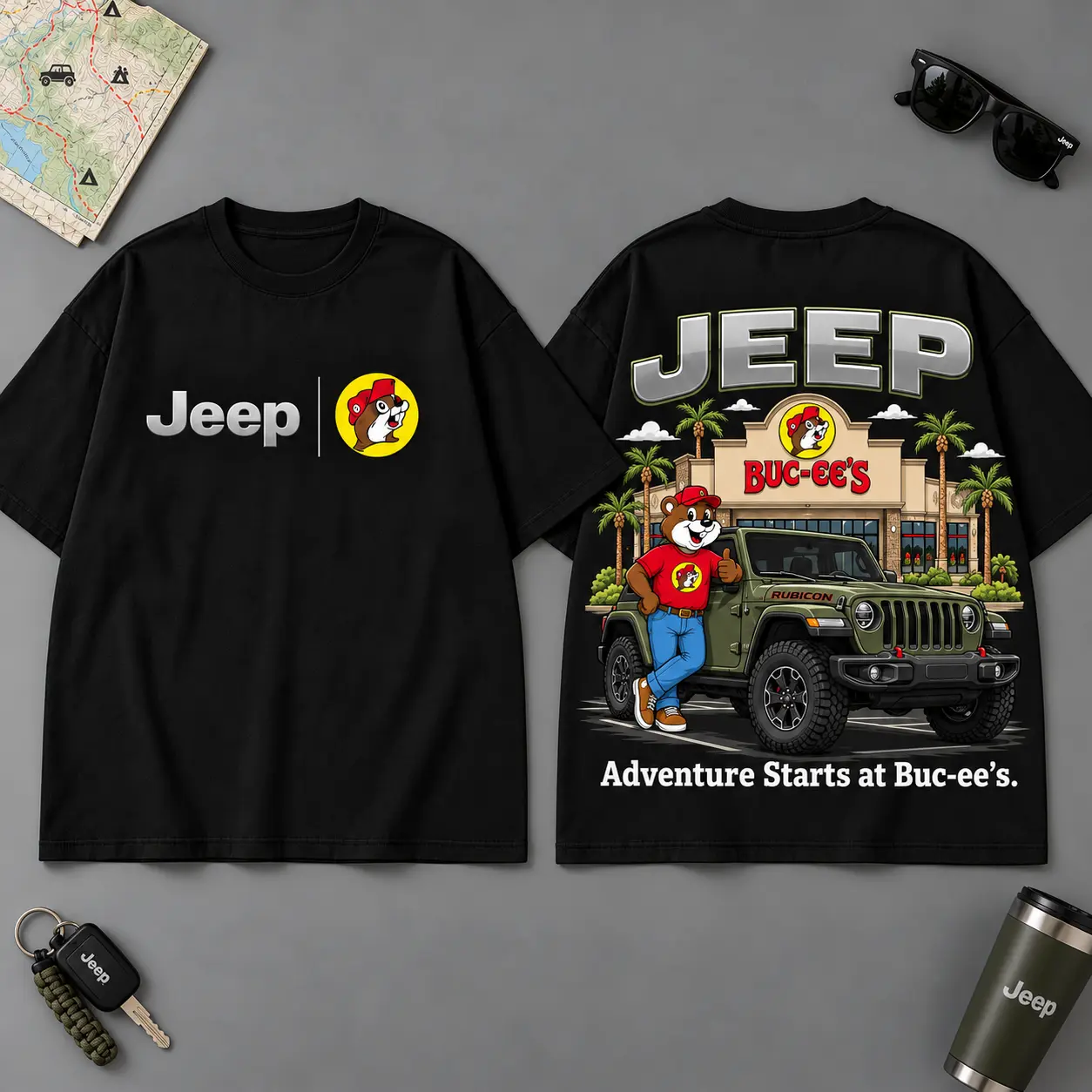 Buc-ee's Jeep Adventure Road Trip 3D T-Shirt For Bold Off-Road Explorers NDN Black