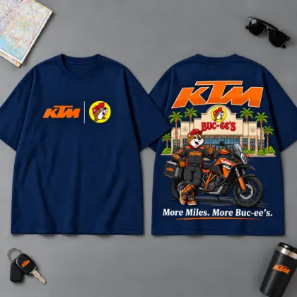 Buc-ee's KTM More Miles More Buc-ee's 3D T-Shirt For Motorcycle Adventure Riders NDN Navy