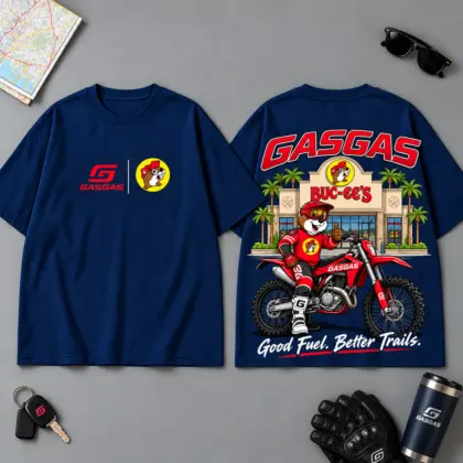 Buc-ee's GasGas Good Fuel Better Trails 3D T-Shirt For Motorcycle Adventure Riders NDN Navy