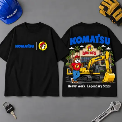 Buc-ee's Komatsu Heavy Work Legendary Stops 3D T-Shirt For Equipment Fans NDN Black