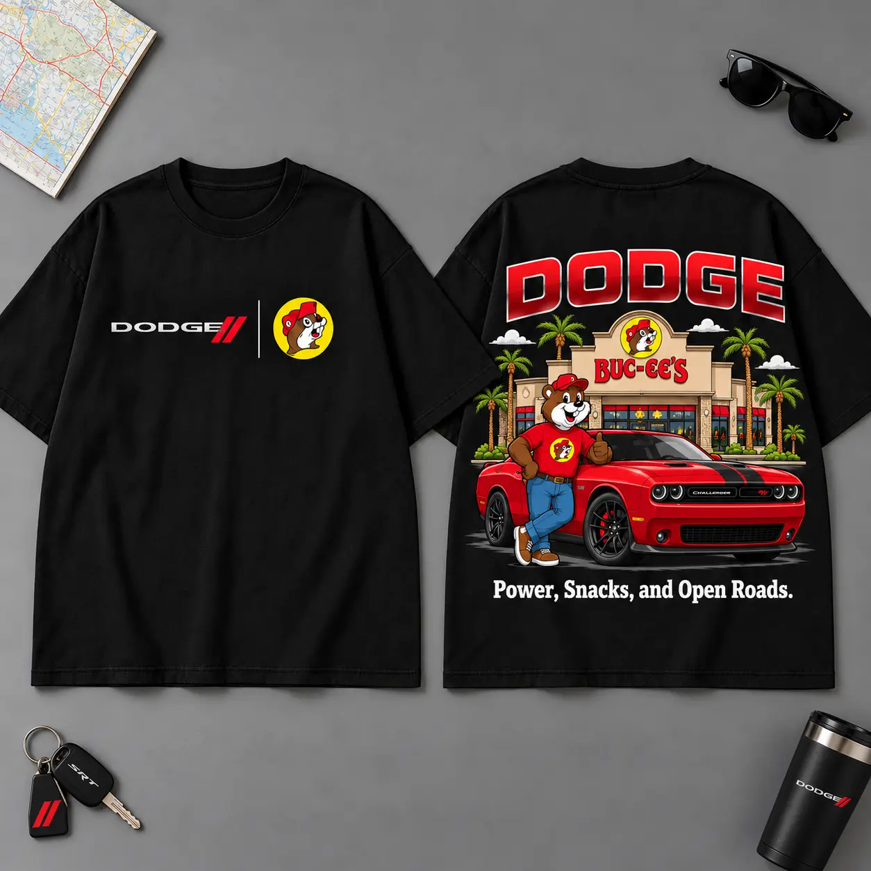 Buc-ee's Dodge Power And Open Roads 3D T-Shirt For Muscle Car Fans NDN Black