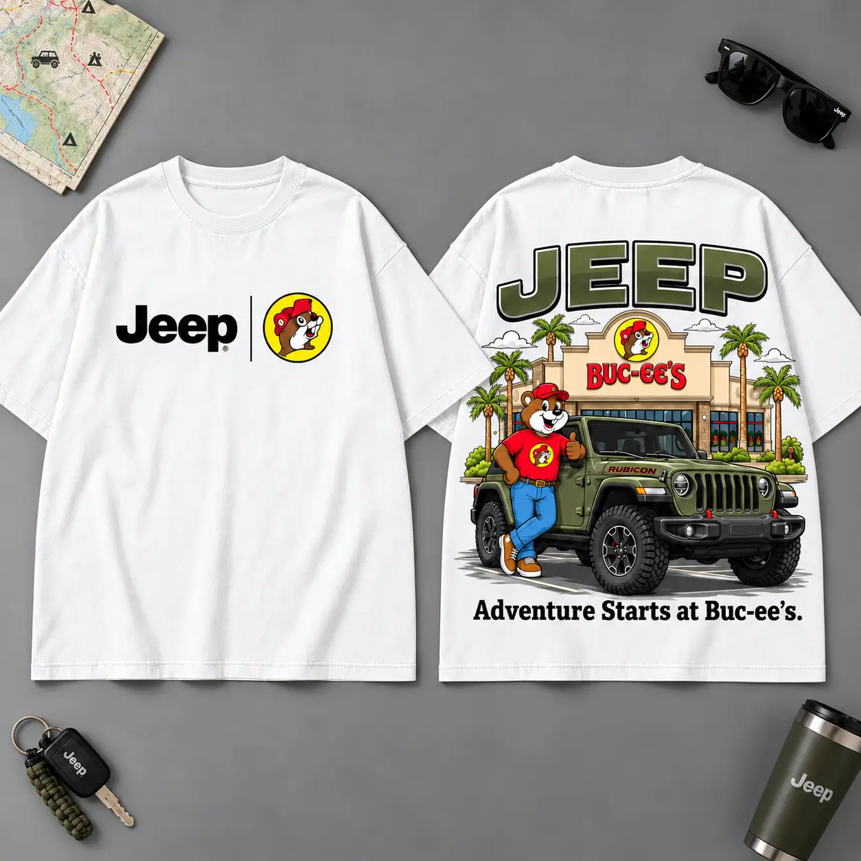 Buc-ee's Jeep Adventure Road Trip 3D T-Shirt For Bold Off-Road Explorers NDN White