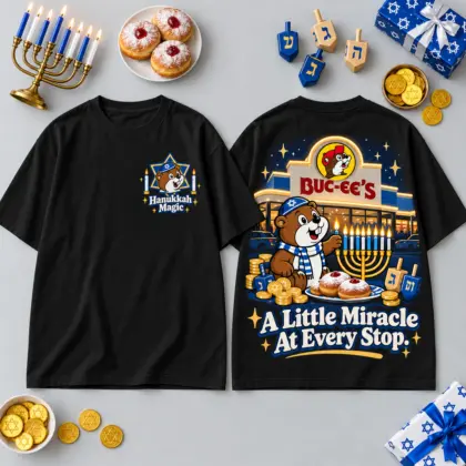Buc-ee's Hanukkah Little Miracle Menorah T-Shirt For Eight Nights Of Bright Road Trip Cheer NDN flat