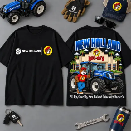 Buc-ee's NEW HOLLAND Construction Collage 3D T-Shirt For Heavy Equipment Road Trip Collectors NDN Black