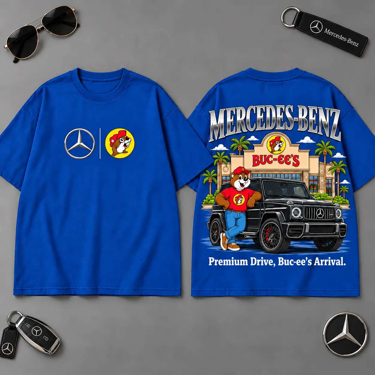 Buc-ee's Mercedes-Benz Precision Drive Road Trip 3D T-Shirt For Luxury Car Fans NDN Blue