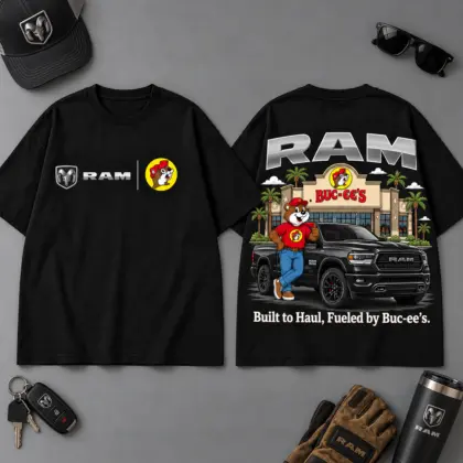 Buc-ee's RAM Built To Haul Road Trip 3D T-Shirt For Truck Fans NDN Black