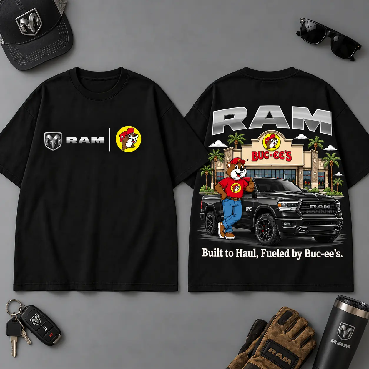Buc-ee's RAM Built To Haul Road Trip 3D T-Shirt For Truck Fans NDN Black