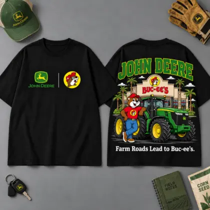 Buc-ee's John Deere Farm Road Trip 3D T-Shirt For Tractor Fans NDN Black