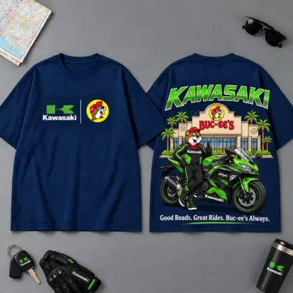 Buc-ee's Kawasaki Good Roads Great Rides Buc-ee's Always 3D T-Shirt For Motorcycle Adventure Riders NDN Navy