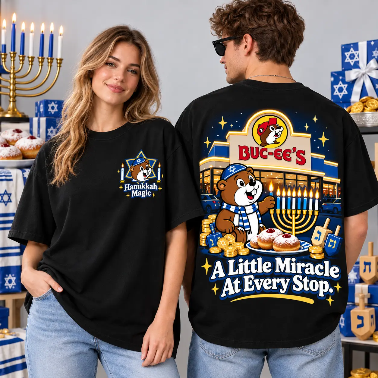 Buc-ee's Hanukkah Little Miracle Menorah T-Shirt For Eight Nights Of Bright Road Trip Cheer NDN worn
