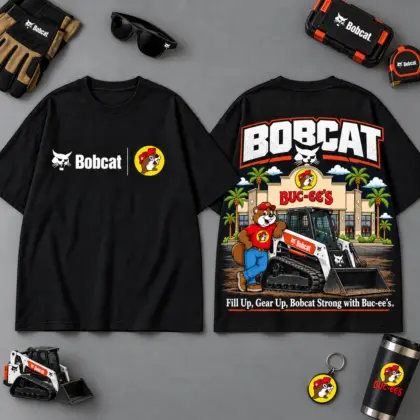 Buc-ee's BOBCAT Construction Collage 3D T-Shirt For Heavy Equipment Road Trip Collectors NDN Black