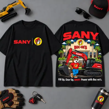 Buc-ee's SANY Construction Collage 3D T-Shirt For Heavy Equipment Road Trip Collectors NDN Black