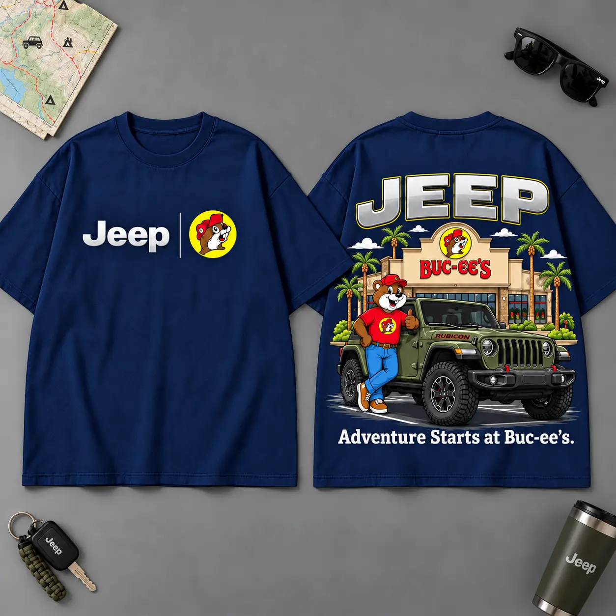Buc-ee's Jeep Adventure Road Trip 3D T-Shirt For Bold Off-Road Explorers NDN Navy