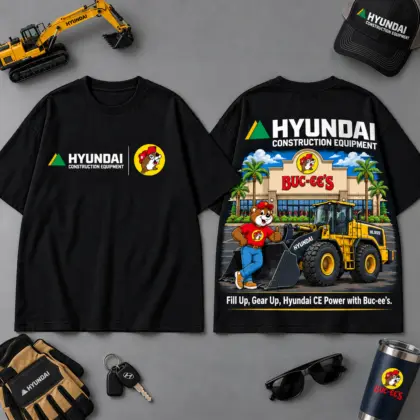 Buc-ee's HYUNDAI Construction Collage 3D T-Shirt For Heavy Equipment Road Trip Collectors NDN Black
