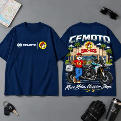 Buc-ee's CFMOTO More Miles Happier Stops 3D T-Shirt For Motorcycle Adventure Riders NDN Navy