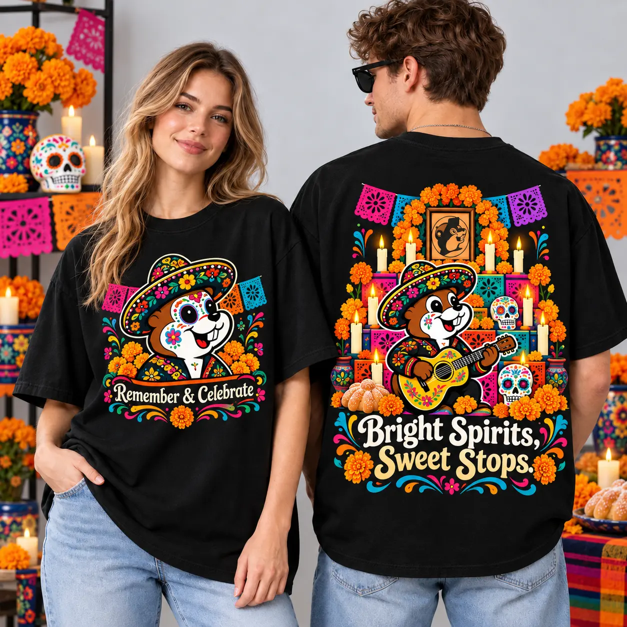 Buc-ee's Day Of The Dead Bright Spirits T-Shirt For Colorful Remembrance And Sweet Stops NDN worn