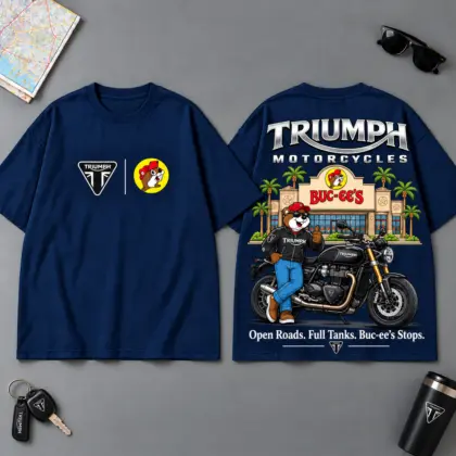 Buc-ee's Triumph Open Roads Full Tanks Buc-ee's Stops 3D T-Shirt For Motorcycle Adventure Riders NDN Navy