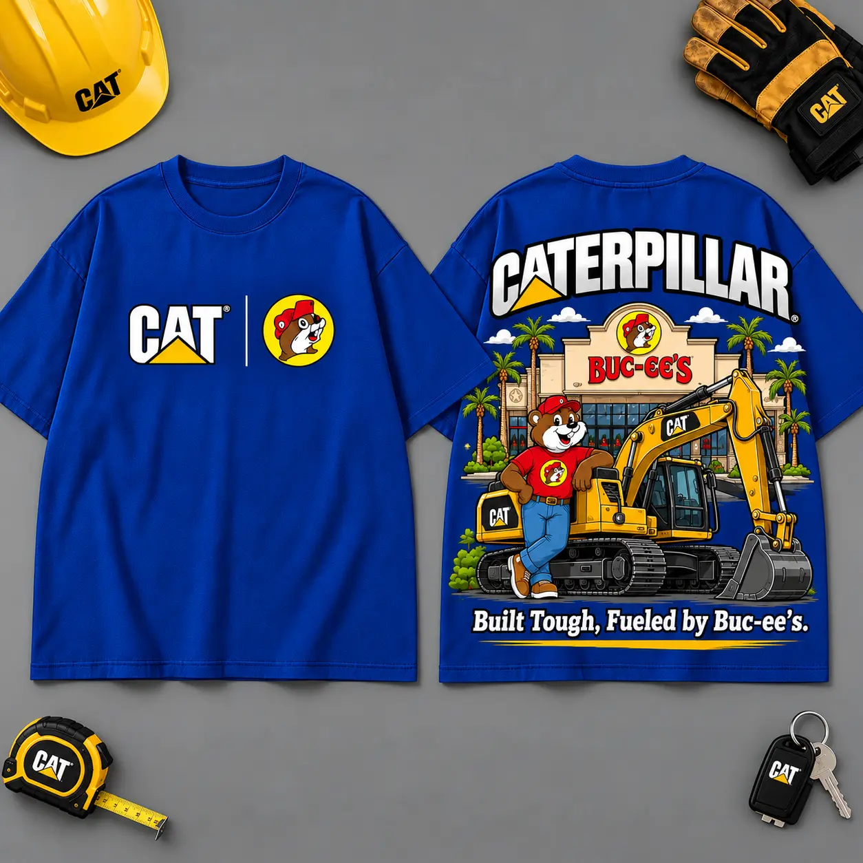 Buc-ee's Caterpillar Built Tough Road Trip 3D T-Shirt For Heavy Equipment Fans NDN Blue