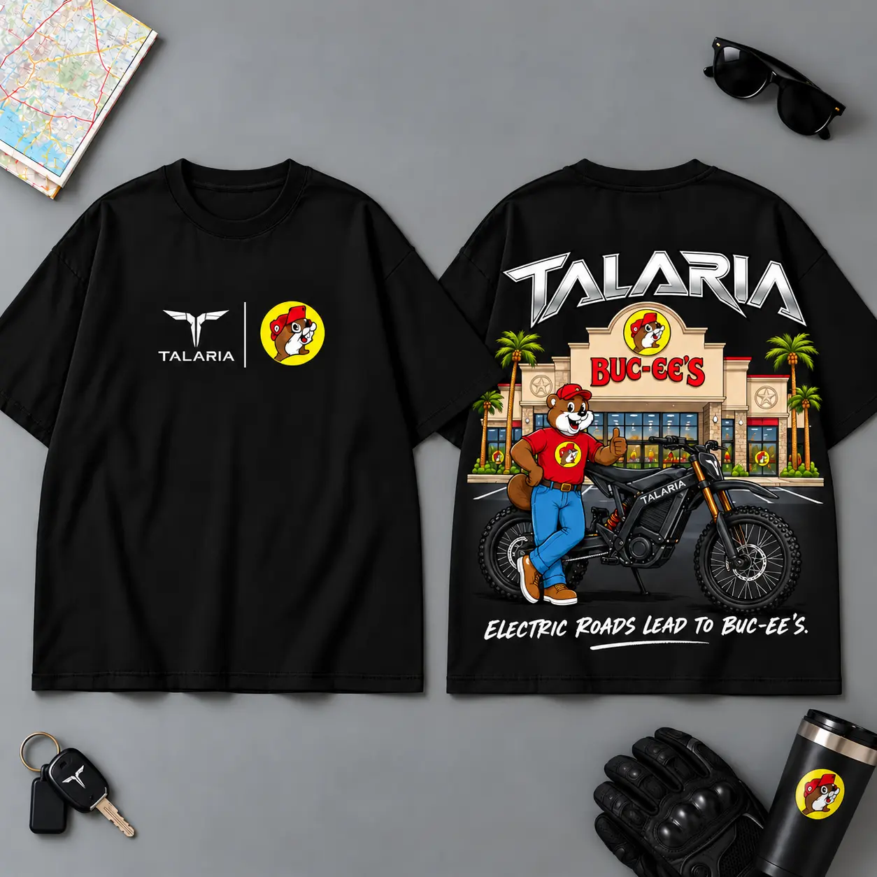 Buc-ee's Talaria Electric Rides Lead To Buc-ee's 3D T-Shirt For Motorcycle Adventure Riders NDN Black