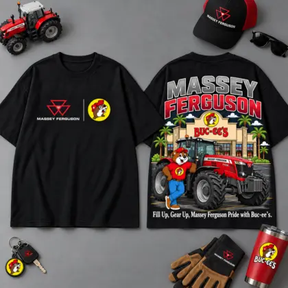 Buc-ee's MASSEY FERGUSON Construction Collage 3D T-Shirt For Heavy Equipment Road Trip Collectors NDN Black
